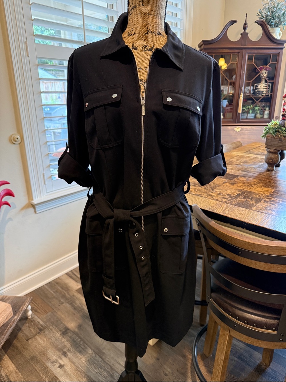 Michael Kors Black Utility Shirtdress with Buckle Belt